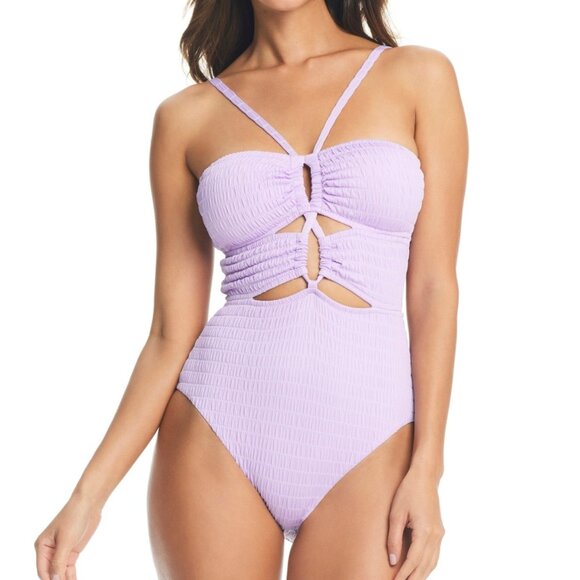 Bar III Pucker Up Keyhole Cutout One-Piece Swimsuit – Lilac - Picture 1 of 1
